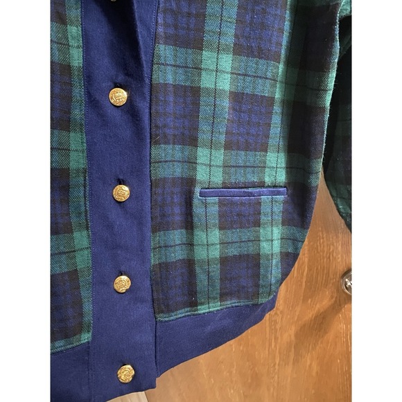 Vintage Eccotoo Navy Green Plaid Button Up Cardigan Collared Gold Buttons 1X - Picture 6 of 16